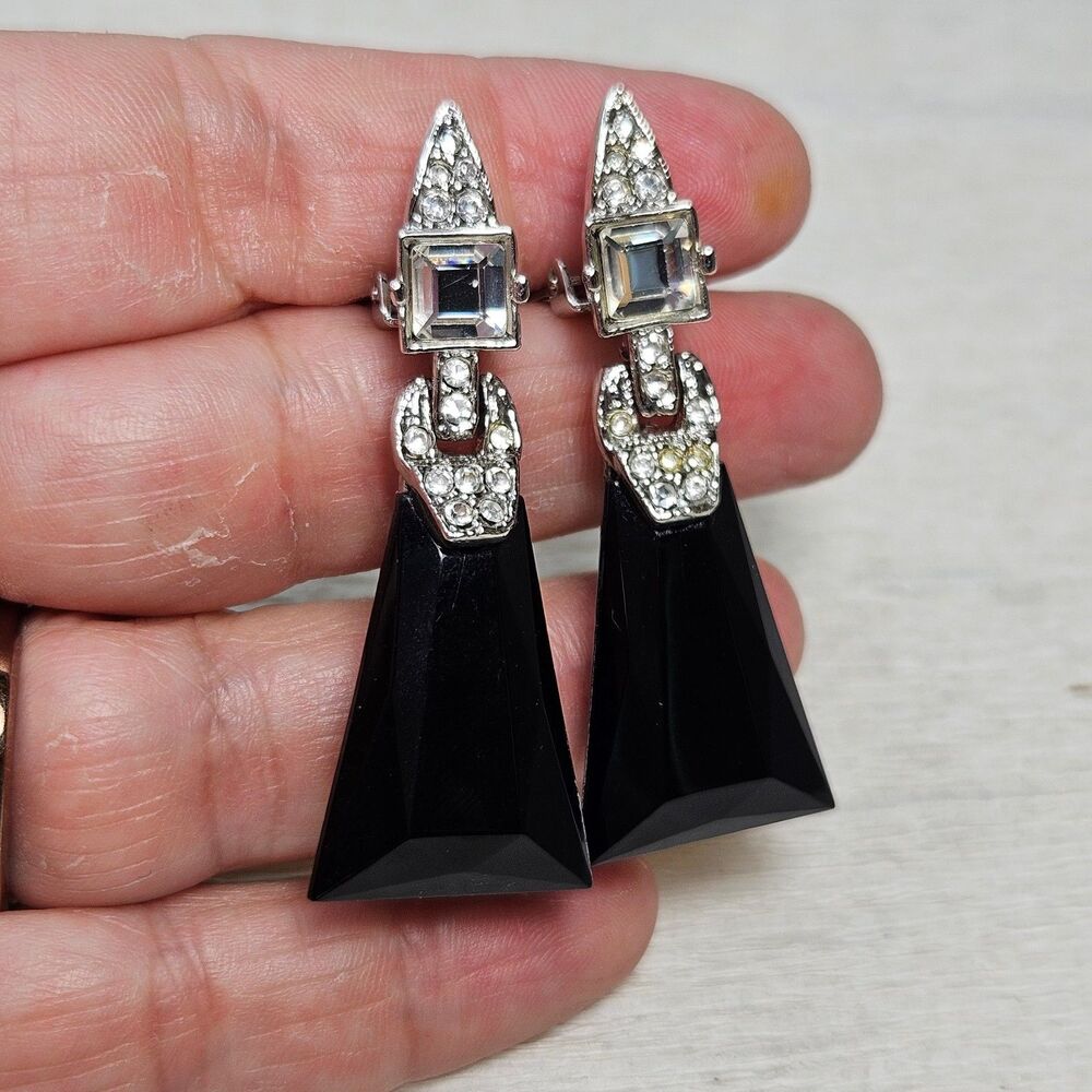 KJL Black Deco Drop Rhinestone Earrings Kenneth Jay Lane MSRP $105